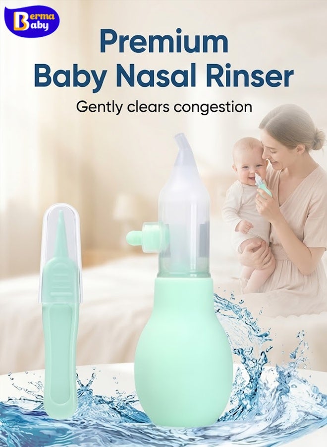 Berma Baby Nasal Washer, Manual Nasal Aspirator for Infants & Young Children – Premium Silicone Anti-Reflux Nasal Cleaner, Includes Portable Case and Nasal Cleaning Tweezers, for Relieving Nasal Congestion, Stuffy Nose, and Cold Symptoms - Image 1