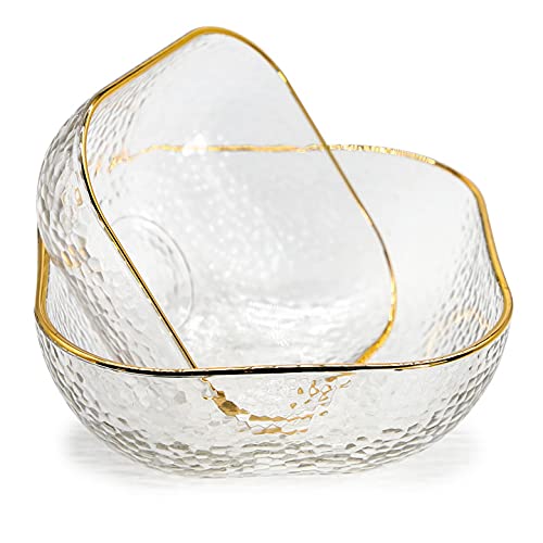 TOSSOW Square Glass Mixing Bowl Set of 2 Serving Bowls All Purpose Transparent Salad Bowls for Fruit Snacks Sauces Popcorn and More