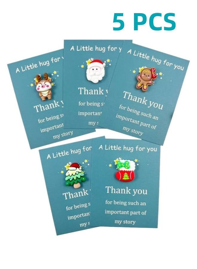 مجموعة من 5 قطع من عناق الجيب لعيد الميلاد - عناق جيب احتفالي من الراتنج للأصدقاء والأطفال، بطاقات تهنئة وبركات للعطلات، هدايا للتعبير عن الامتنان مع بطاقات مصاحبة، زينة عيد الميلاد - Image 1