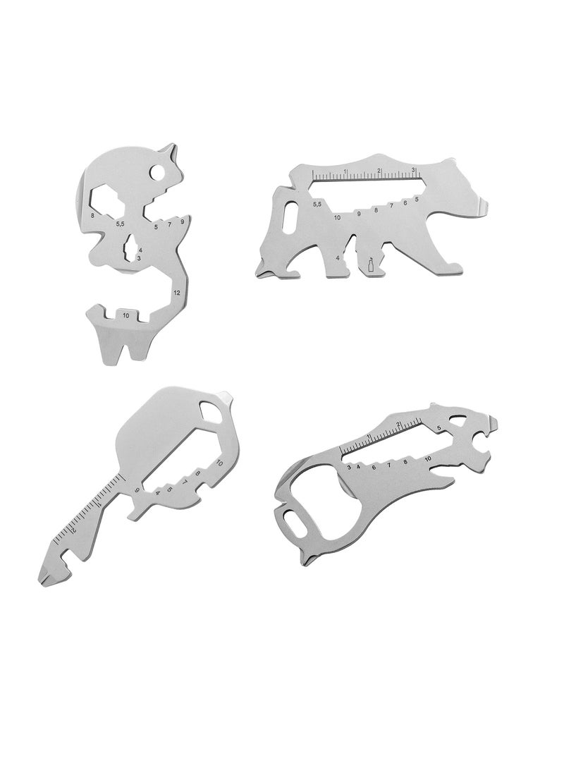 SYOSI - Multitool keychain, key shaped pocket tools 4 PCS stainless steel universal gadget functions Bottle Opener Wrench Screw Driver Metric Ruler Cord Cutter Backpack Carabiner Tool (Silver, Pocket Size) - Image 1