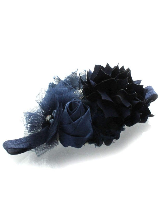 My Lello Baby Headband Shabby Fabric Flower Cluster Stretchy Elastic Navy - Image 2