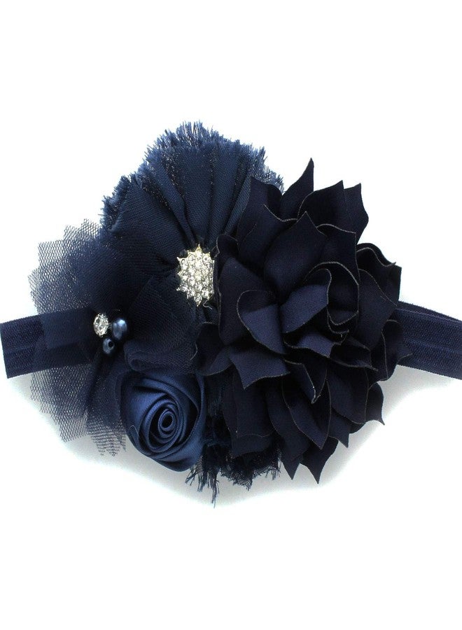My Lello Baby Headband Shabby Fabric Flower Cluster Stretchy Elastic Navy - Image 1