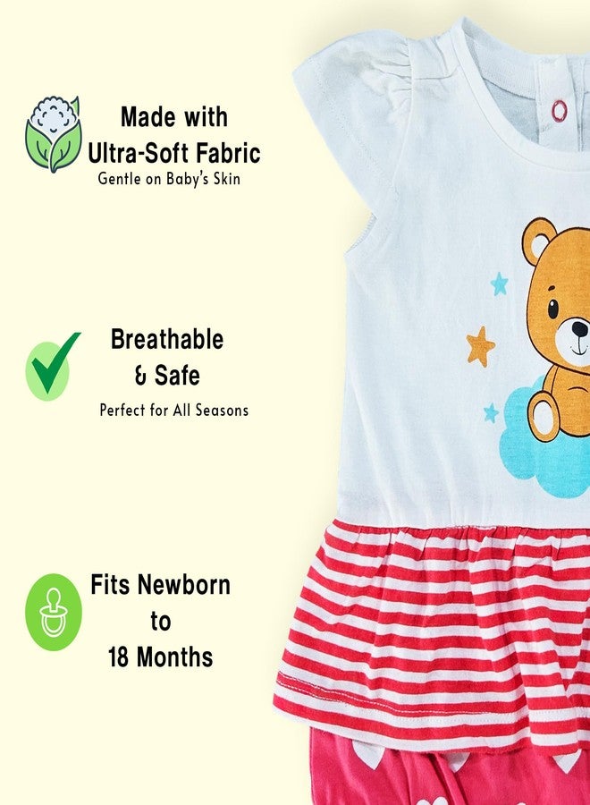 TIDOO Baby Girls Soft Cotton Outfit White Bear Printed Top with Red Heart Printed Bottoms_12_18M_Hot Pink - Image 2