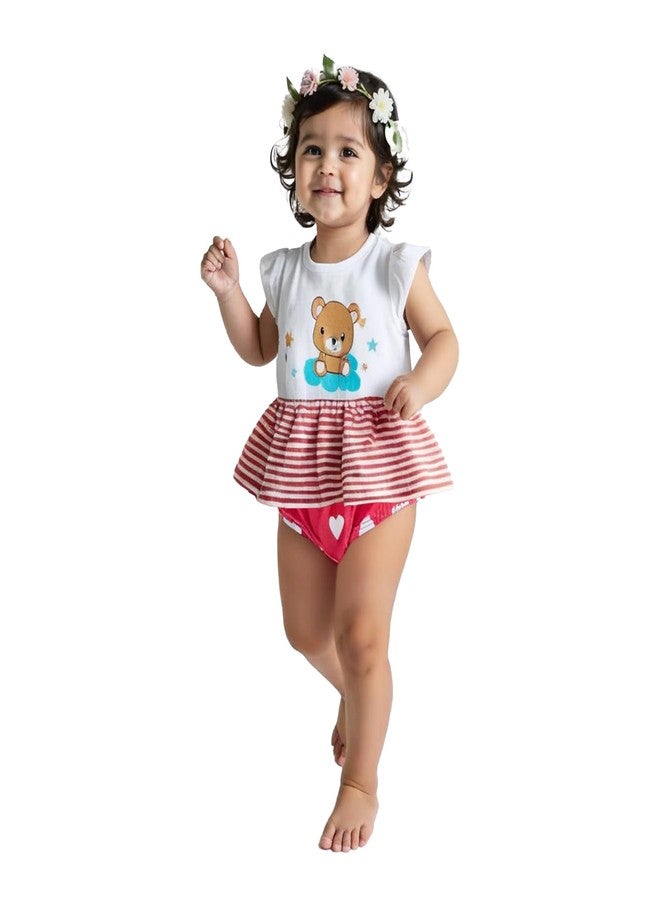 TIDOO Baby Girls Soft Cotton Outfit White Bear Printed Top with Red Heart Printed Bottoms_12_18M_Hot Pink - Image 1