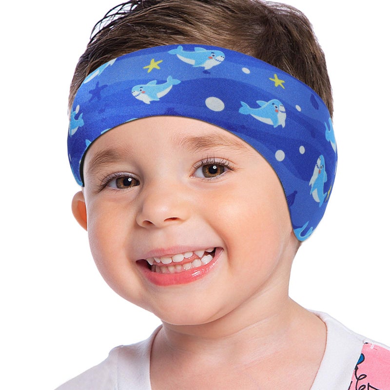 MoKo Cute Shark Waterproof Swimming Headband - Ear Protection for Kids' Bathing and Swimming, M Size - Dark Blue - Image 1