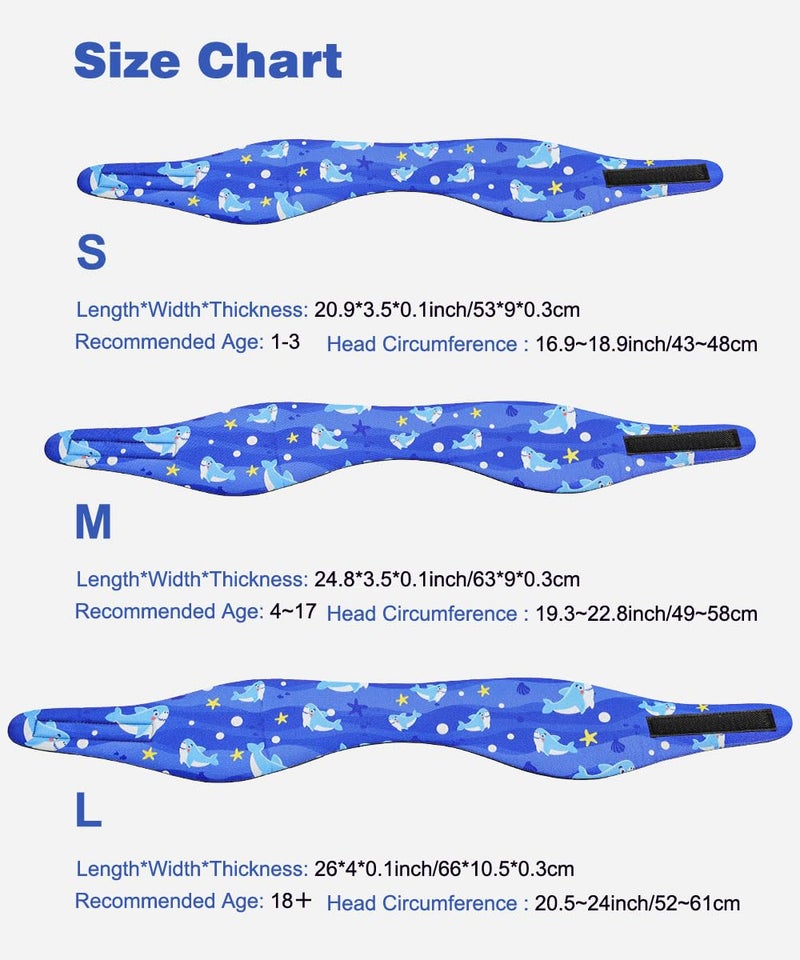 MoKo Cute Shark Waterproof Swimming Headband - Ear Protection for Kids' Bathing and Swimming, M Size - Dark Blue - Image 4