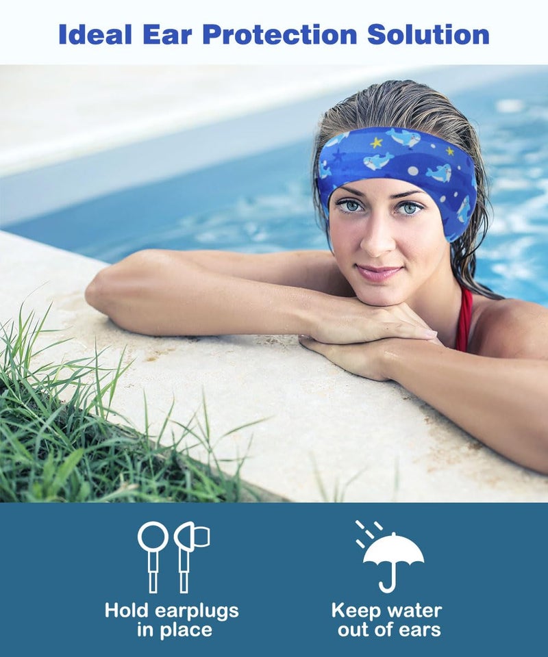 MoKo Cute Shark Waterproof Swimming Headband - Ear Protection for Kids' Bathing and Swimming, M Size - Dark Blue - Image 3