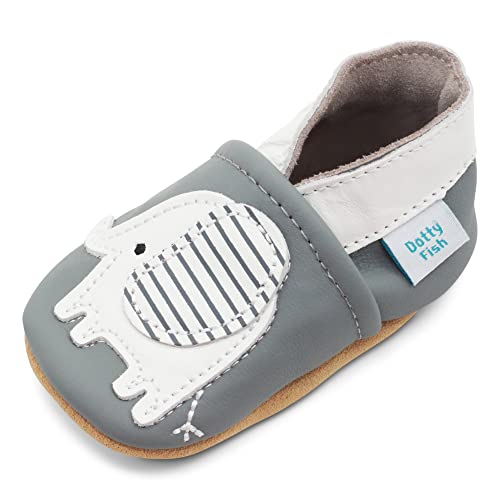 Dotty Fish Soft Leather Infant Shoes Unisex pre-Walkers. Grey Elephant. 6-12 Months - Image 1