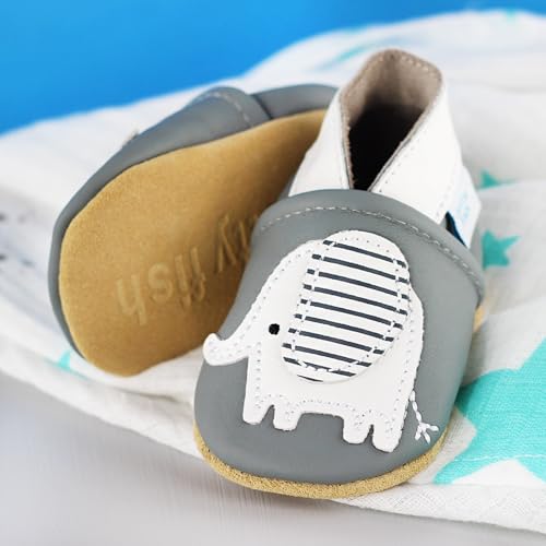 Dotty Fish Soft Leather Infant Shoes Unisex pre-Walkers. Grey Elephant. 6-12 Months - Image 2