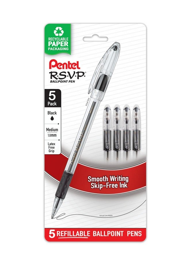 بنتل قلم حبر جاف Pentel RSVP، (1.0 مم)، خط متوسط، حبر أسود، عبوة من 5 قطع (BK91BP5A) - Image 1