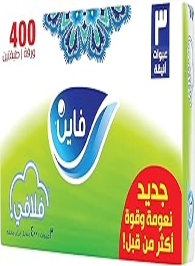 Fine Fluffy 2 Ply Facial Tissue Soft Pack, 400 Sheets (Pack of 3)