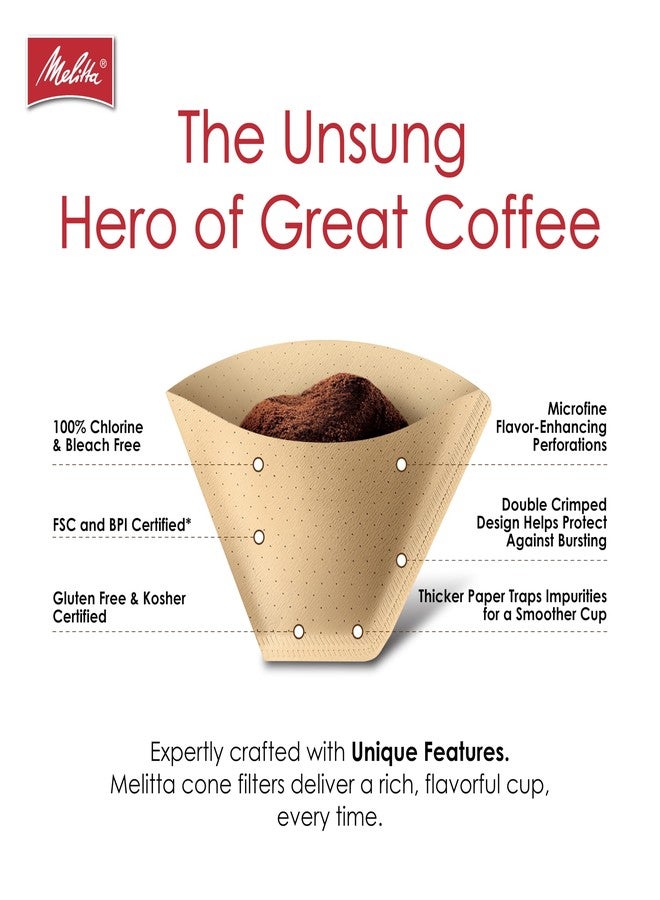 Melitta #2 Unbleached Natural Brown Cone Coffee Filters, 100 Count Pack of 3 (300 Total Count) - Image 3