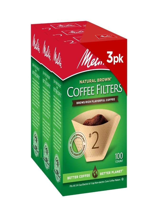 Melitta #2 Unbleached Natural Brown Cone Coffee Filters, 100 Count Pack of 3 (300 Total Count) - Image 1