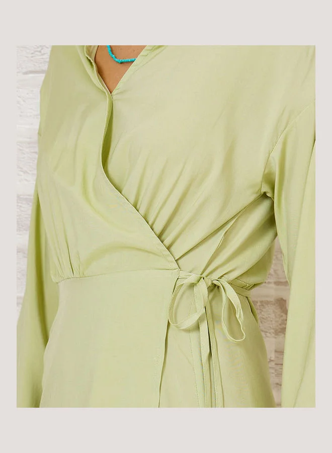 Styli Long Sleeves Wrap Around Midi Dress