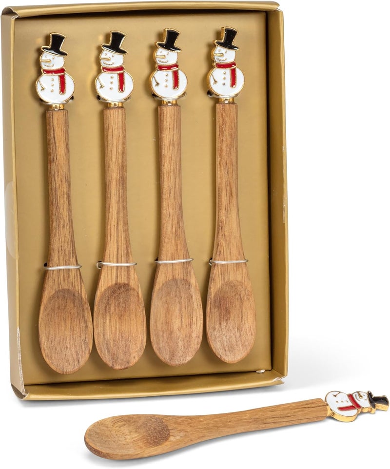 Snowman Small Wooden Stir Spoons, Set of 4 (5"L)