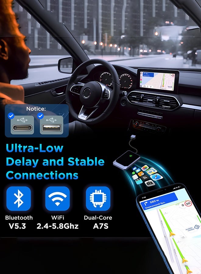 عربست محول CarPlay لاسلكي مُحسَّن للآيفون: يحوّل الاتصال السلكي إلى لاسلكي، يتميز بعدم وجود تأخير، والاتصال التلقائي، والتحكم المستقر؛ بتصميم صغير الحجم ومرفق بكابل تمديد USB-C وType-C (اللون الأسود). - Image 5