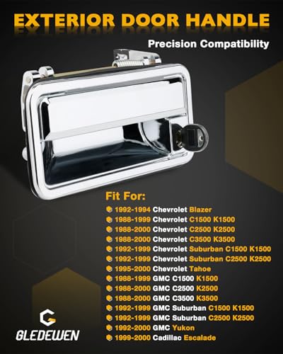 Gledewen Chrome Exterior Door Handles w Lock Cylinders Keys Compatible with 19882001 Chevy K1500 K2500 K3500 C1500 C2500 C3500 GMC CK 1500 2500 3500 Pickup Suburban Tahoe Yukon Front Left Right - Image 3