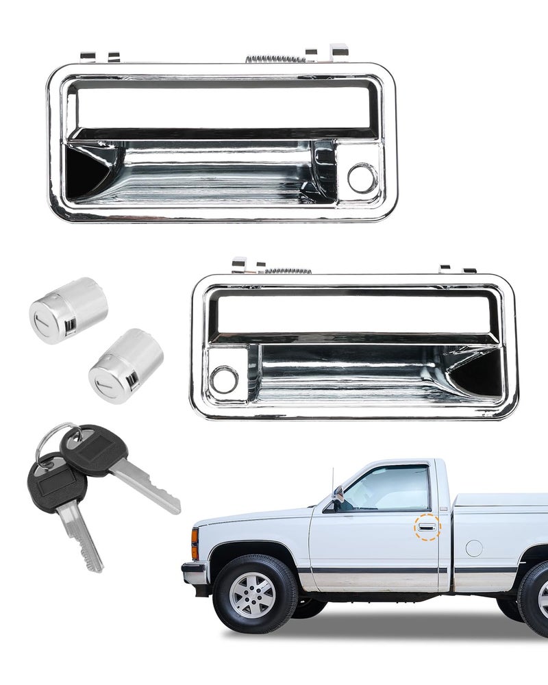 Gledewen Chrome Exterior Door Handles w Lock Cylinders Keys Compatible with 19882001 Chevy K1500 K2500 K3500 C1500 C2500 C3500 GMC CK 1500 2500 3500 Pickup Suburban Tahoe Yukon Front Left Right - Image 2