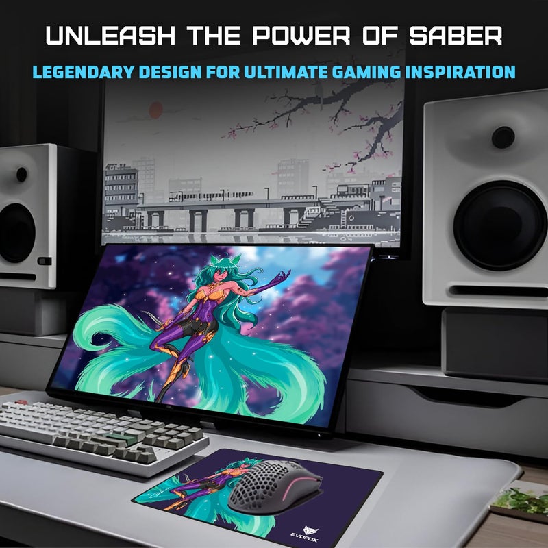 EvoFox Saber X35 Gaming Mouse Pad with Micro-Textured Speed Surface, Non-Slip Rubber Base, Anti-fray Stitched Edges and Washable Surface [350mm x 250mm] - Image 2