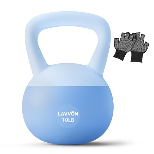 LAVVON Soft Kettlebell - Cushioned Impact-Resistant Base and Anti-Slip, Kettle bell Anti-Slip Grip Weight for Home Workouts, Safe Strength Training Kettlebells Sets for Women & Men, With Non-slip Gloves (Blue, 10 LB) - Image 1