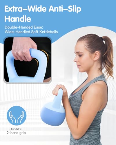 LAVVON Soft Kettlebell - Cushioned Impact-Resistant Base and Anti-Slip, Kettle bell Anti-Slip Grip Weight for Home Workouts, Safe Strength Training Kettlebells Sets for Women & Men, With Non-slip Gloves (Blue, 10 LB) - Image 4