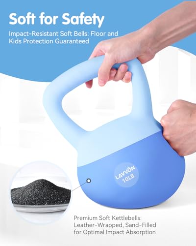 LAVVON Soft Kettlebell - Cushioned Impact-Resistant Base and Anti-Slip, Kettle bell Anti-Slip Grip Weight for Home Workouts, Safe Strength Training Kettlebells Sets for Women & Men, With Non-slip Gloves (Blue, 10 LB) - Image 2