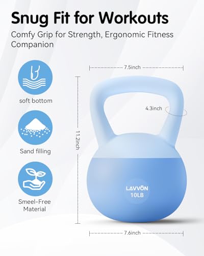 LAVVON Soft Kettlebell - Cushioned Impact-Resistant Base and Anti-Slip, Kettle bell Anti-Slip Grip Weight for Home Workouts, Safe Strength Training Kettlebells Sets for Women & Men, With Non-slip Gloves (Blue, 10 LB) - Image 5