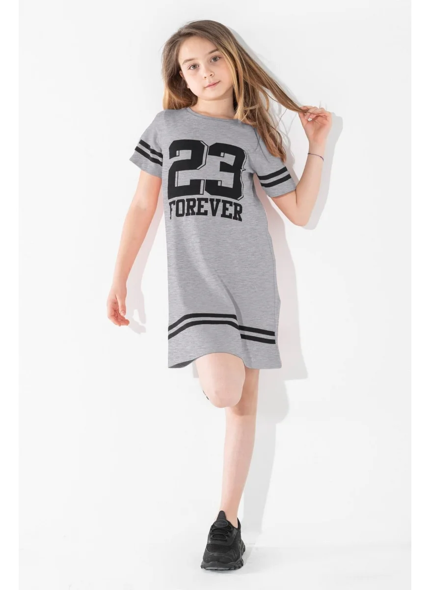 Acar Crew Neck Short Sleeve Gray Color Girl's Tunic