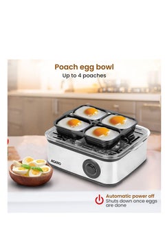 AGARO AGARO Grand Egg Boiler and Poacher,2-in1 Boils 8 Eggs, Poach 4 Eggs, Steamed Vegetables, 3 Boiling Modes, Stainless Steel Body, Transparent Lid, 500 Watts, Silver  - Image 5