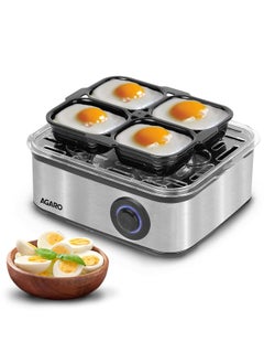 AGARO AGARO Grand Egg Boiler and Poacher,2-in1 Boils 8 Eggs, Poach 4 Eggs, Steamed Vegetables, 3 Boiling Modes, Stainless Steel Body, Transparent Lid, 500 Watts, Silver  - Image 1