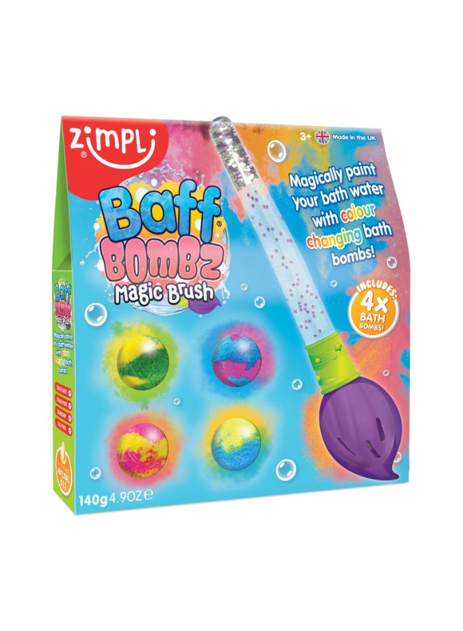 Zimpli Kids BAFF BOMBZ Magic Brush Bath Set, Magic Paint Brush with 4 Colourful Bath Bombs, Colour Changing Fizzing Bath Time Toy, Skin Safe, Drain Safe, Easy Clean, Stain Free - Image 3