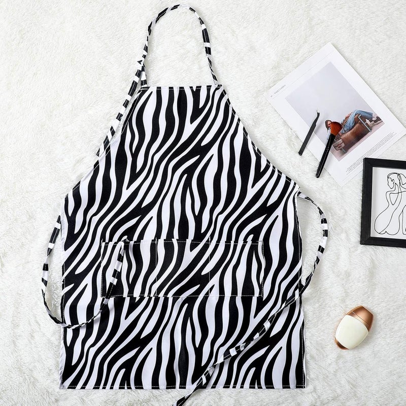 JenPen 3 Pcs Leopard Print Cosmetology Aprons 27 x 25 inch Animal Leopard Zebra Print Hairdresser Apron Waitress Server Aprons with 3 Pockets Waterproof Apron for Hair Stylist Nail Tech Makeup Artist - Image 4