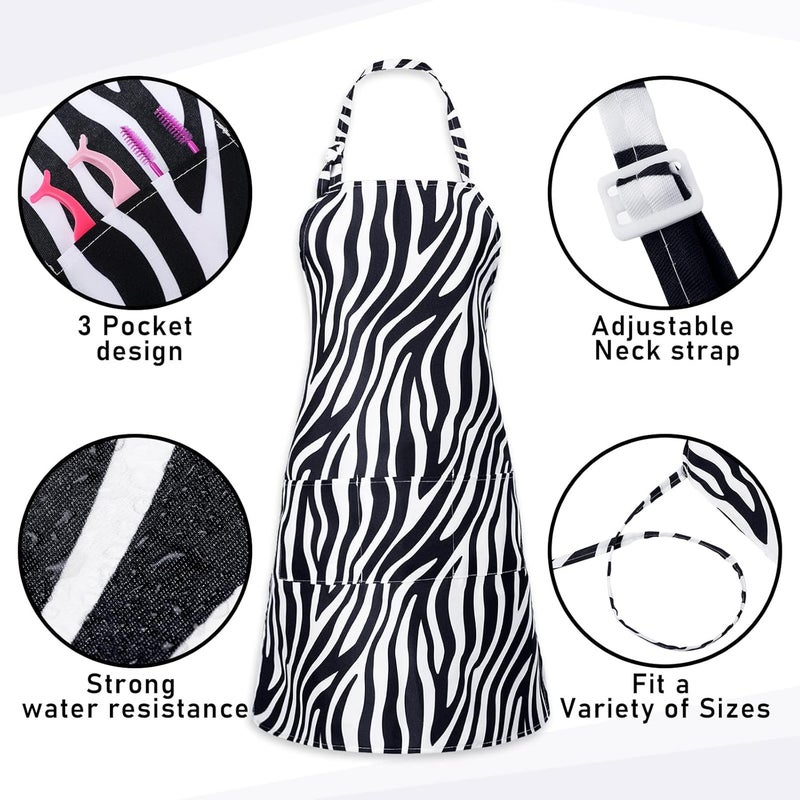 JenPen 3 Pcs Leopard Print Cosmetology Aprons 27 x 25 inch Animal Leopard Zebra Print Hairdresser Apron Waitress Server Aprons with 3 Pockets Waterproof Apron for Hair Stylist Nail Tech Makeup Artist - Image 3