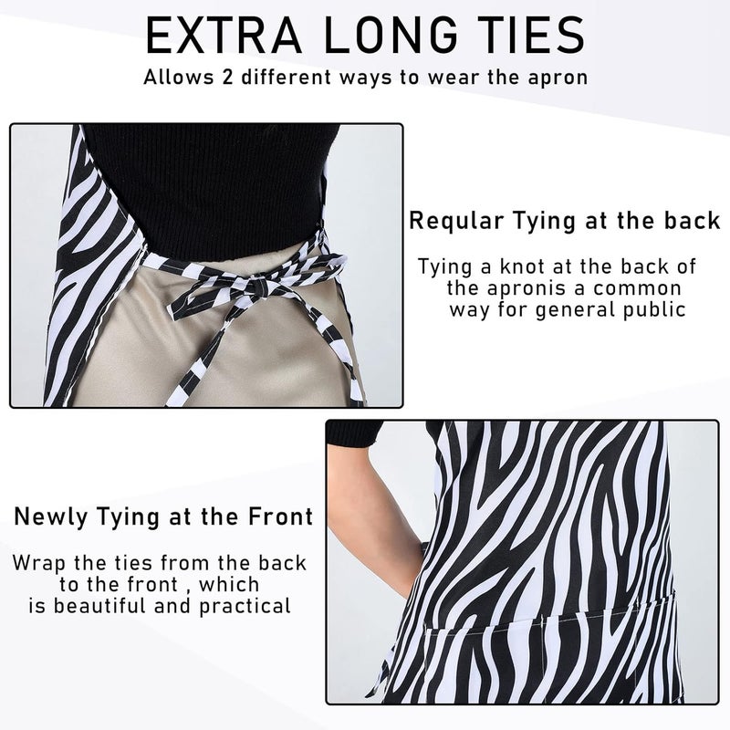 JenPen 3 Pcs Leopard Print Cosmetology Aprons 27 x 25 inch Animal Leopard Zebra Print Hairdresser Apron Waitress Server Aprons with 3 Pockets Waterproof Apron for Hair Stylist Nail Tech Makeup Artist - Image 5