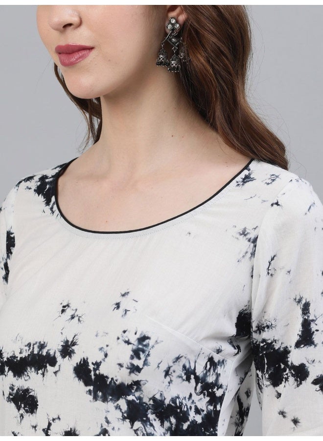 AKS Abstract Printed Pure Cotton Straight Kurta & Palazzos with Dupatta - Image 2