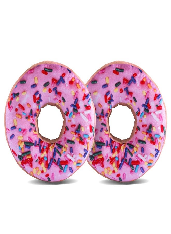 HYSEAS Round Throw Pillow 14 Inch Pink Donut, 3D Digital Print Decorative Comfortable Soft Plush Funny Food Shaped Pillow Light Weight Seat Pad Cushion for Couch, Chair, Floor, Sofa, 2 Pack - Image 1
