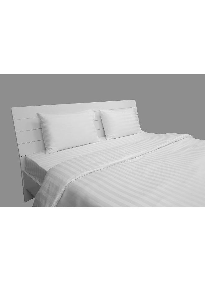 Hotel Linen Klub Hotel Linen Klub Double Comforter Set - 6 Pieces, Luxurious 100% Cotton with 250 Thread Count Sateen, Stylish 1-Inch Stripe Design, Soft Microfiber Filling, Size: 220 x 240 cm, Timeless White  - Image 4