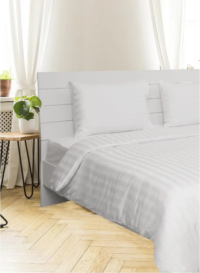 Hotel Linen Klub Hotel Linen Klub Double Comforter Set - 6 Pieces, Luxurious 100% Cotton with 250 Thread Count Sateen, Stylish 1-Inch Stripe Design, Soft Microfiber Filling, Size: 220 x 240 cm, Timeless White