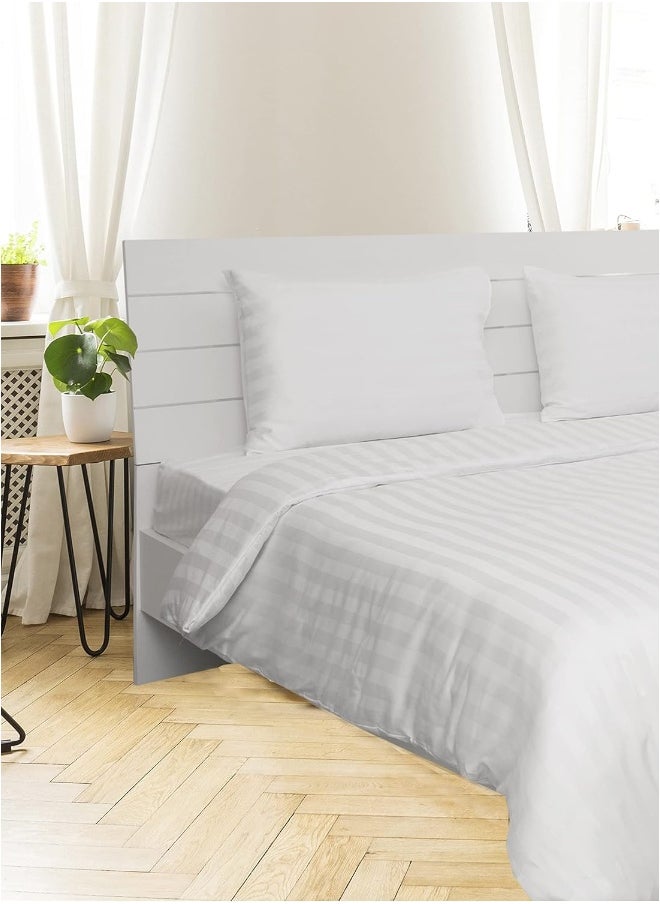 Hotel Linen Klub Hotel Linen Klub Double Comforter Set - 6 Pieces, Luxurious 100% Cotton with 250 Thread Count Sateen, Stylish 1-Inch Stripe Design, Soft Microfiber Filling, Size: 220 x 240 cm, Timeless White  - Image 2
