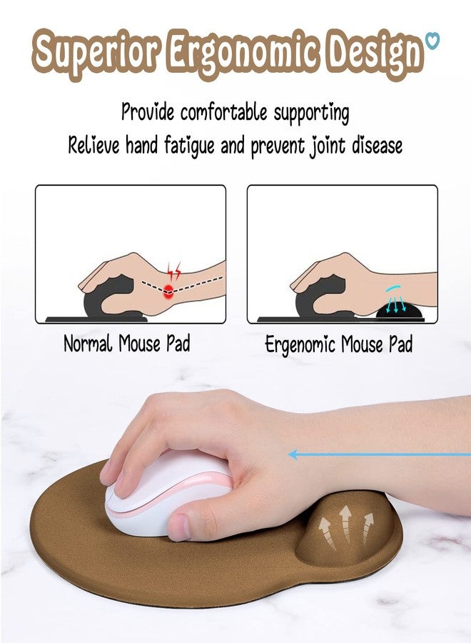 Hsurbtra Ergonomic Mouse Pad with Wrist Rest Support, Gel Mouse Pads with Non-Slip PU Base, Pain Relief Memory Foam Computer Mat, Cute Office Supplies Desk Decro Accessories, Leather Brown - Image 2