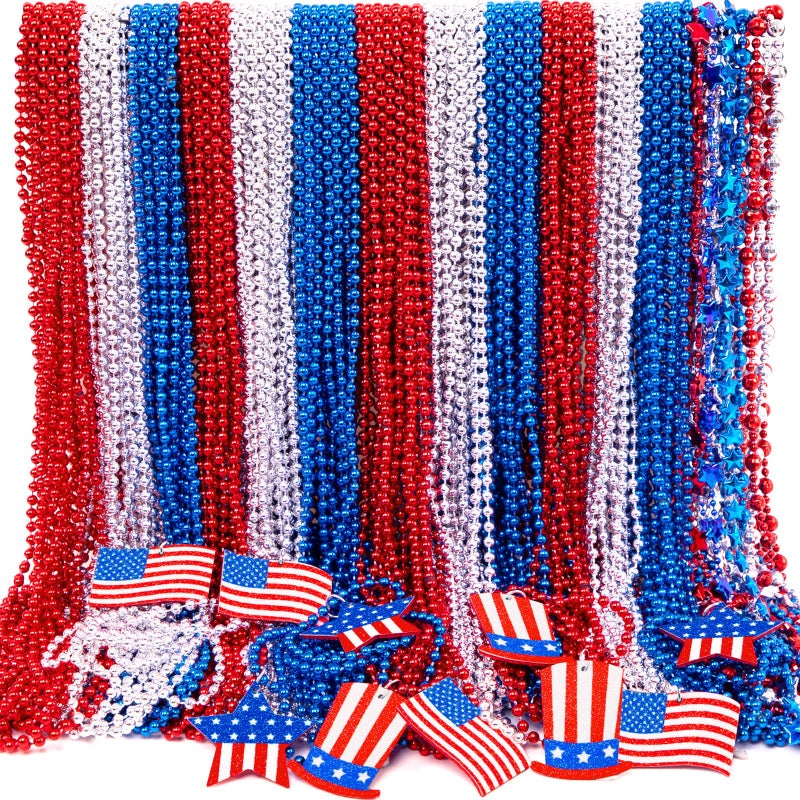 Moon Boat 100PCS 4th of July Accessories Necklaces Blue White and Red Beads Bulk Patriotic Party Independence Memorial Day Favors Toys Decorations - Image 2