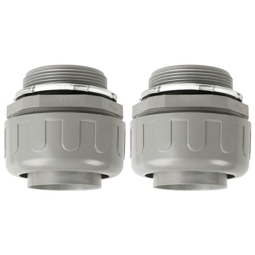 HDHAODA Conduit Connectors, 2-Inch Liquid Tight Connector NPT Non-Metallic for PVC Electrical Flexible Conduit Fittings, 180 Degree Straight, UL Listed for Home Outdoor Tubes Tools, Grey (2-Pack) - Image 1