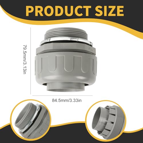 HDHAODA Conduit Connectors, 2-Inch Liquid Tight Connector NPT Non-Metallic for PVC Electrical Flexible Conduit Fittings, 180 Degree Straight, UL Listed for Home Outdoor Tubes Tools, Grey (2-Pack) - Image 2
