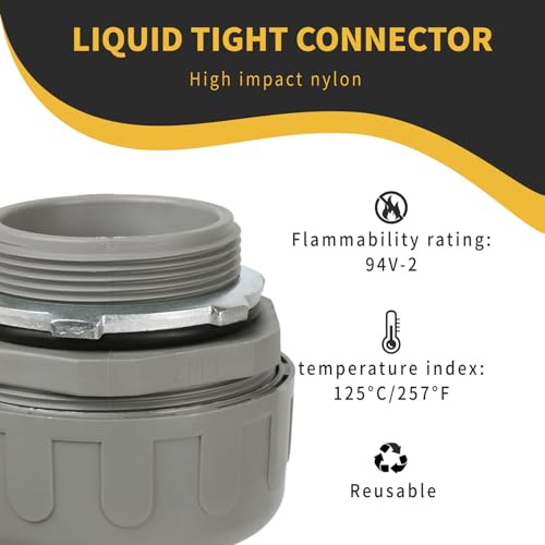 HDHAODA Conduit Connectors, 2-Inch Liquid Tight Connector NPT Non-Metallic for PVC Electrical Flexible Conduit Fittings, 180 Degree Straight, UL Listed for Home Outdoor Tubes Tools, Grey (2-Pack) - Image 4