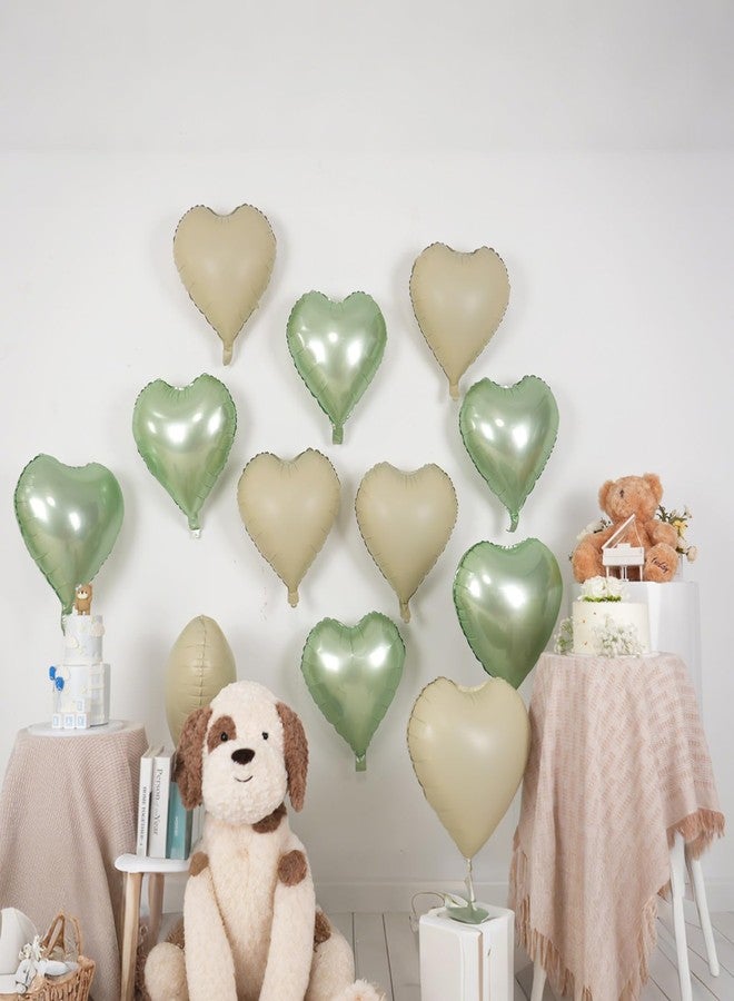 Sowide Sage Green White Heart Balloons,12Pcs 18 Inch Oliver Green Cream Foil Love Heart Shaped Balloons for Baby Shower Birthday Party Bridal Engagement Wedding Anniversary Valentines Day Decorations - Image 4