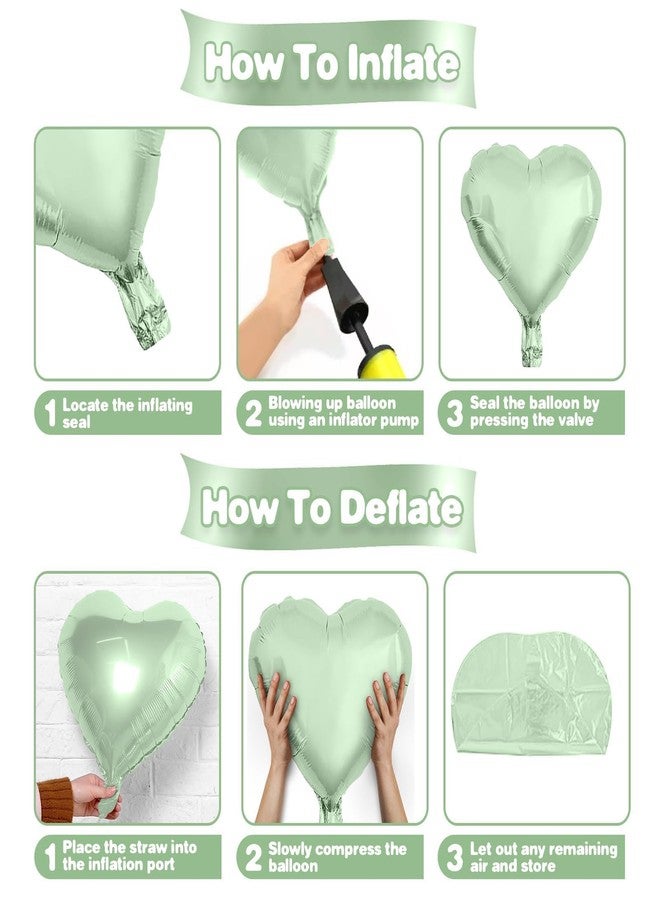 Sowide Sage Green White Heart Balloons,12Pcs 18 Inch Oliver Green Cream Foil Love Heart Shaped Balloons for Baby Shower Birthday Party Bridal Engagement Wedding Anniversary Valentines Day Decorations - Image 3