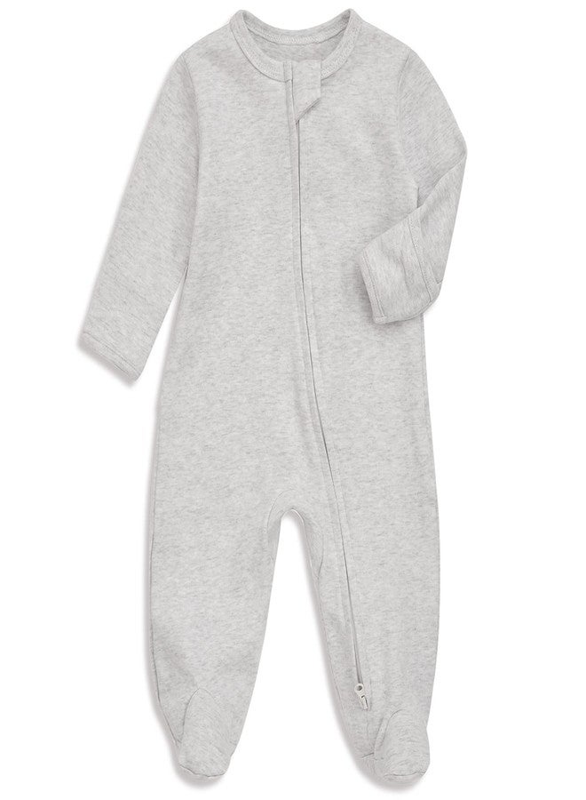 Aablexema Baby Footie Pajamas with Mitten Cuffs, Double Zipper Infant Cotton clothes Sleeper Pjs, Footed Sleep Play (0-3m, Ivory & Grey & Blue) - Image 2
