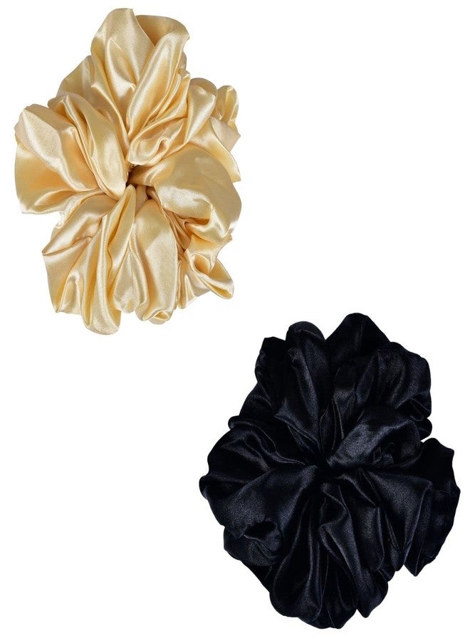 Nnr Premium Hijab Hair Scrunchies, Volume Scrunchies For Girls And Women,Pack Of 2 Pcs - Black/Golden - Image 1