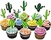 HOKPA Cactus Cupcake Toppers Summer Hawaii Theme Party Favors Cupcake Picks for Fruit Cake Decorations Fiesta West Tropical Cacti Birthday Party Supplies 24PCS - Image 2