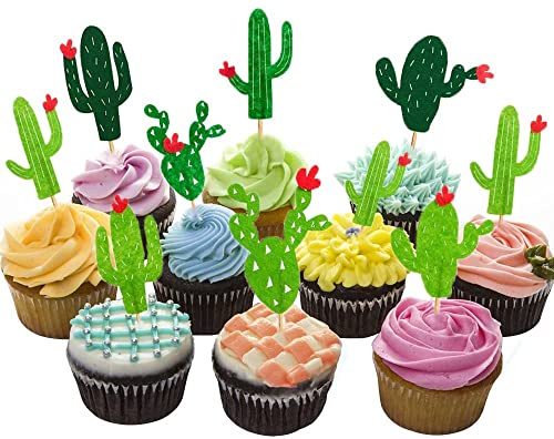 HOKPA Cactus Cupcake Toppers Summer Hawaii Theme Party Favors Cupcake Picks for Fruit Cake Decorations Fiesta West Tropical Cacti Birthday Party Supplies 24PCS - Image 1